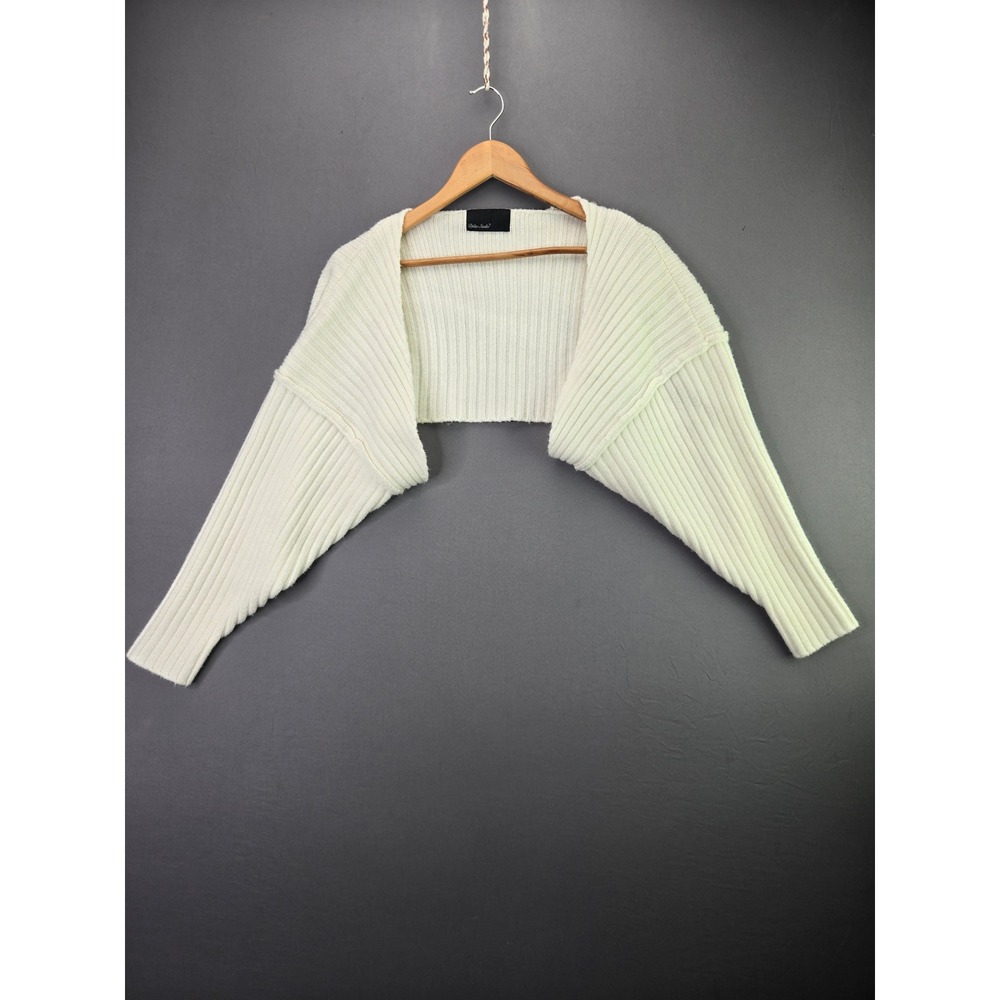 Dplus Studio Shrug Cardigan Bolero Ribbed Knit One Size Cream White Long Sleeve